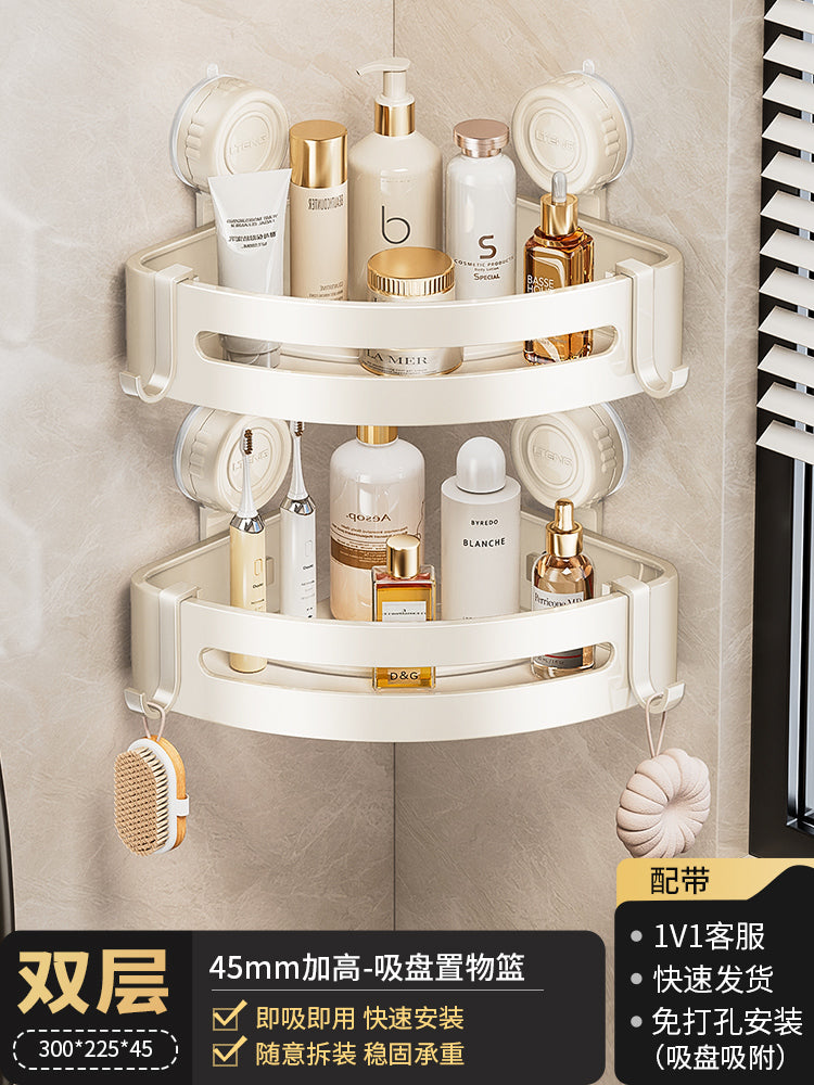 Punch-Free Bathroom Rack Bathroom Suction Cup Triangle Basket Wall Mount Bathroom Sink Corner Storage Rack