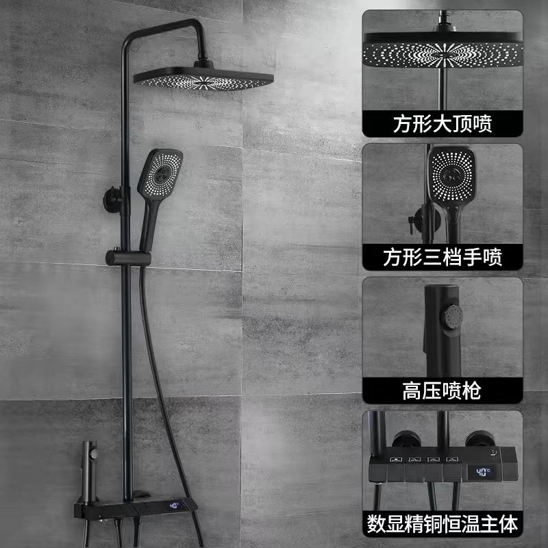 Copper Constant Temperature Black For Home Supercharged Shower Head