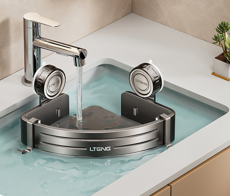 Punch-Free Bathroom Rack Bathroom Suction Cup Triangle Basket Wall Mount Bathroom Sink Corner Storage Rack