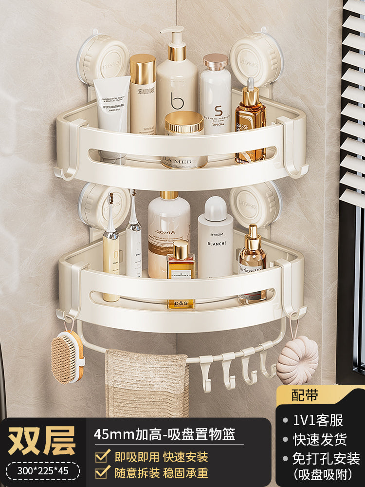 Punch-Free Bathroom Rack Bathroom Suction Cup Triangle Basket Wall Mount Bathroom Sink Corner Storage Rack