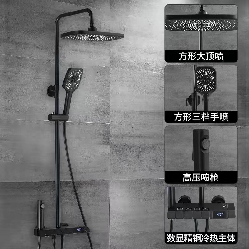 Copper Constant Temperature Black For Home Supercharged Shower Head