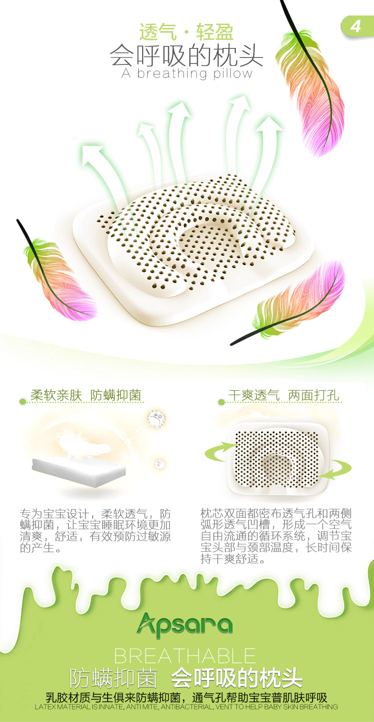 Baby Hair-Styling Latex Pillow 0-1 Years Old Four Seasons Breathable Correcting Deformational Head Thailand Latex Newborn Baby Pillow