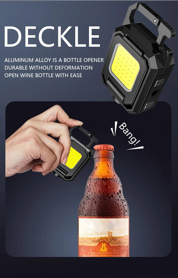 XPE Pocket Work Light 1000LM COB LED Mini Keychain Light USB Rechargeable Flashlight IPX4 Waterproof for Outdoor Camping Hiking