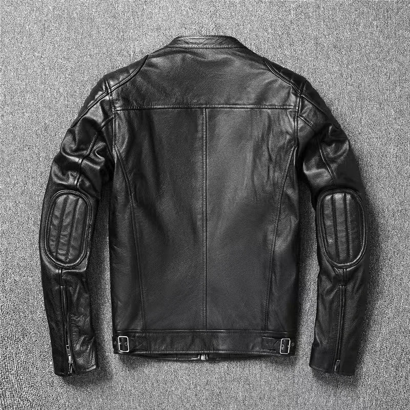 Vintage Black Brown Real Cowhide Genuine Leather Jacket Real Fur Men's Leather Jacket Bomber Men Leather Jacket Motorcycle Coat