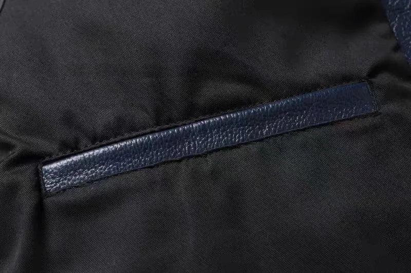 2023 New Leather Jacket Men's Single-Breasted Denim Blue Retro Old Motorcycle Leather Jacket Slim-Fit Lapel Coat