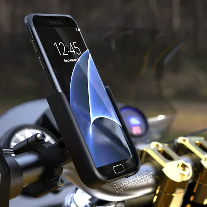 Motorcycle Bicycle Phone Holder GPS Bracket Cellphone Stand Mirror Handlebar Mount Compatible For Smartphone Between 3.0 to 6.5"