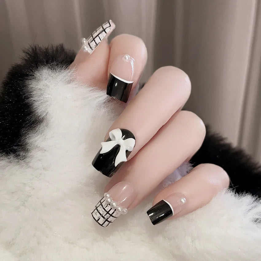 24Pcs Mid-length Ballet False Nails Cute Childlike Rainbow Press On Nails Iced Through Milk Tea Fake Nails Free Shipping Items