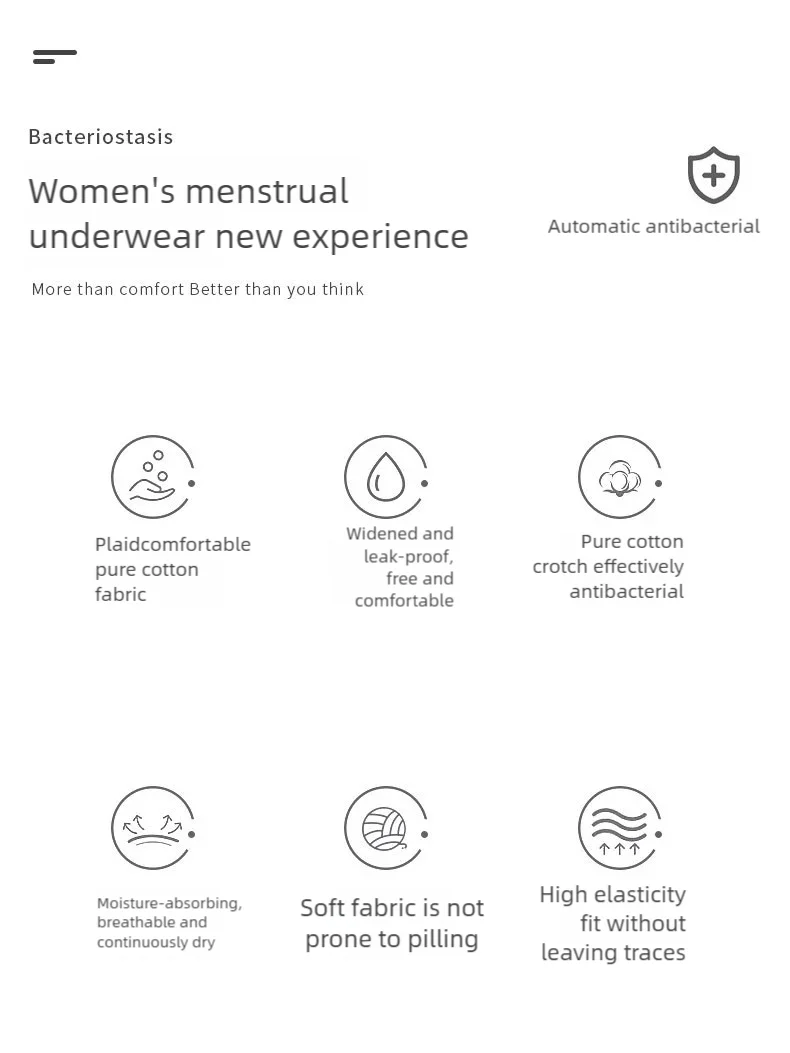 3PCS Women's underwear Physiological pants Cotton anti-side leakage cotton with breathable crotch period high belt pocket briefs