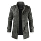 Leather Coat Men Stand-up Collar Autumn Winter New Men Mid-Length Casual Fashion Slim Fit Solid Color Leather Jacket