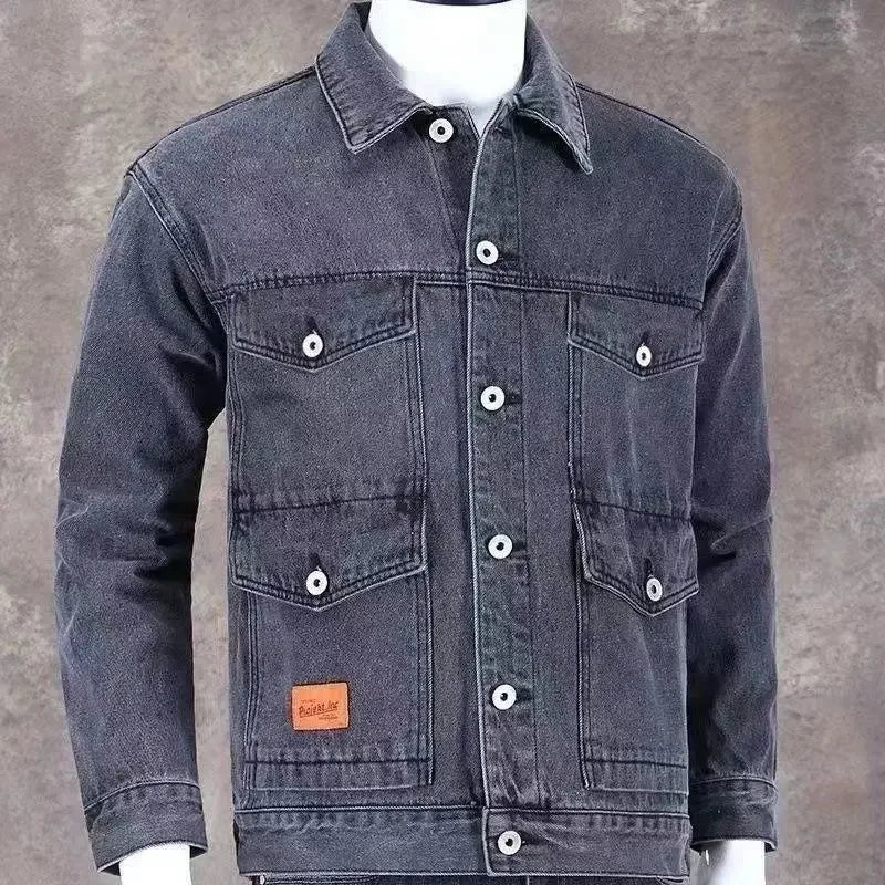 Denim Jackets Man Cargo Jeans Coat for Men Japanese Gray Overcoat Winter 2024 Lxury High Quality Cheap Price Stylish on Board G