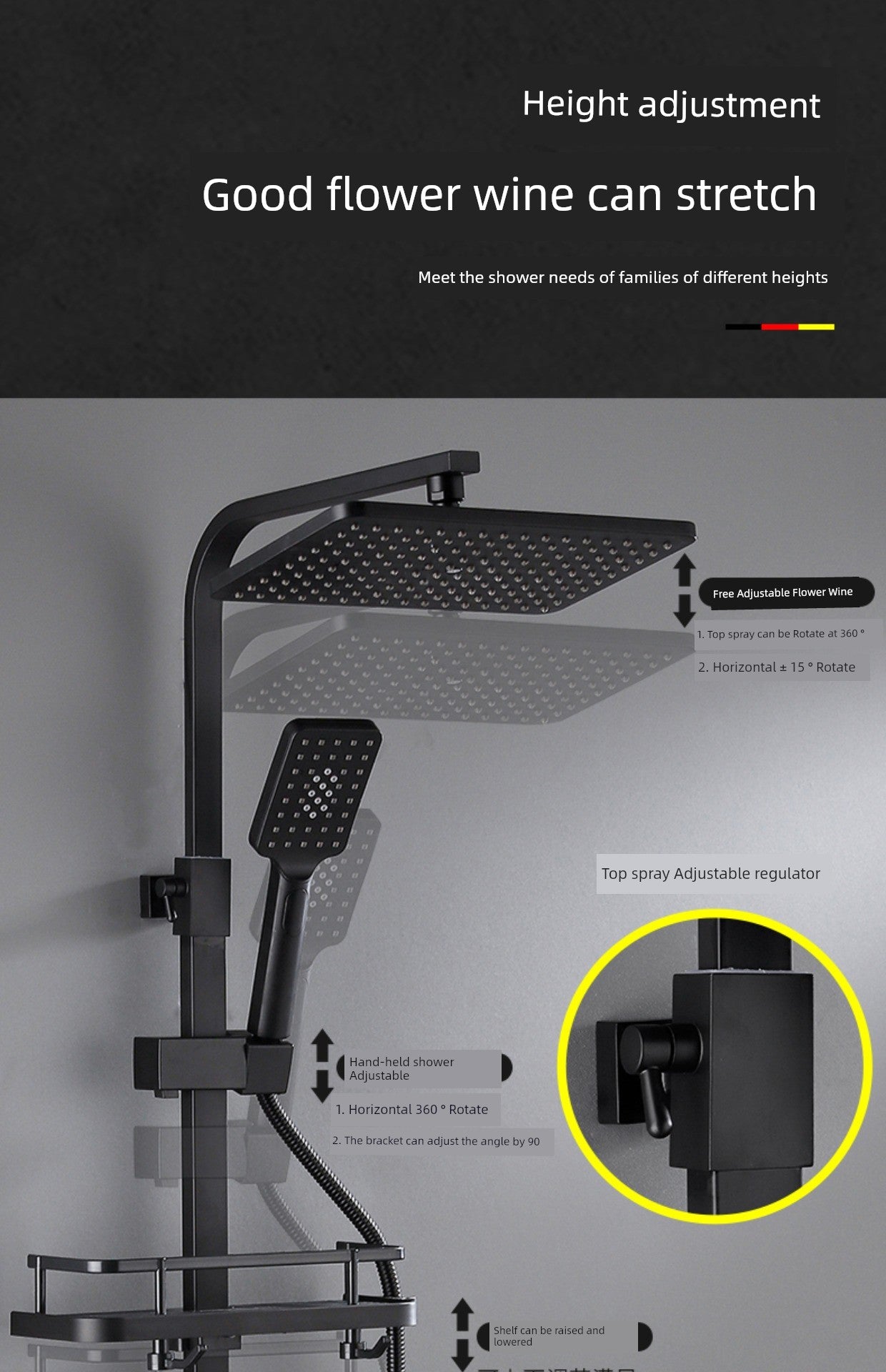 Copper Constant Temperature Black For Home Supercharged Shower Head