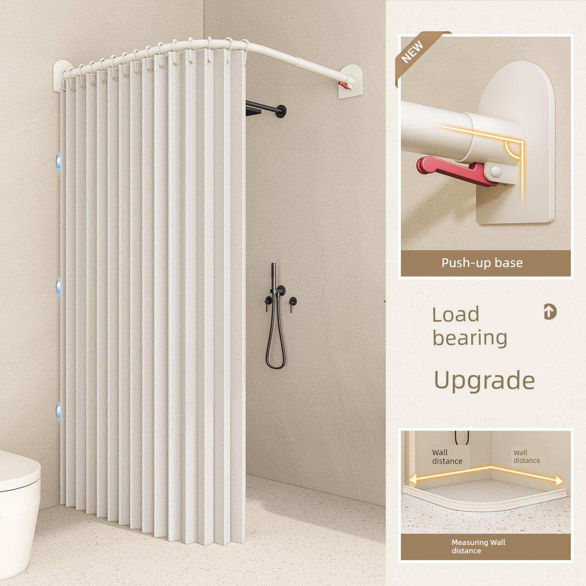 Waterproof Partition Foldable Curved Rod Dry Wet Separation Shower Curtain