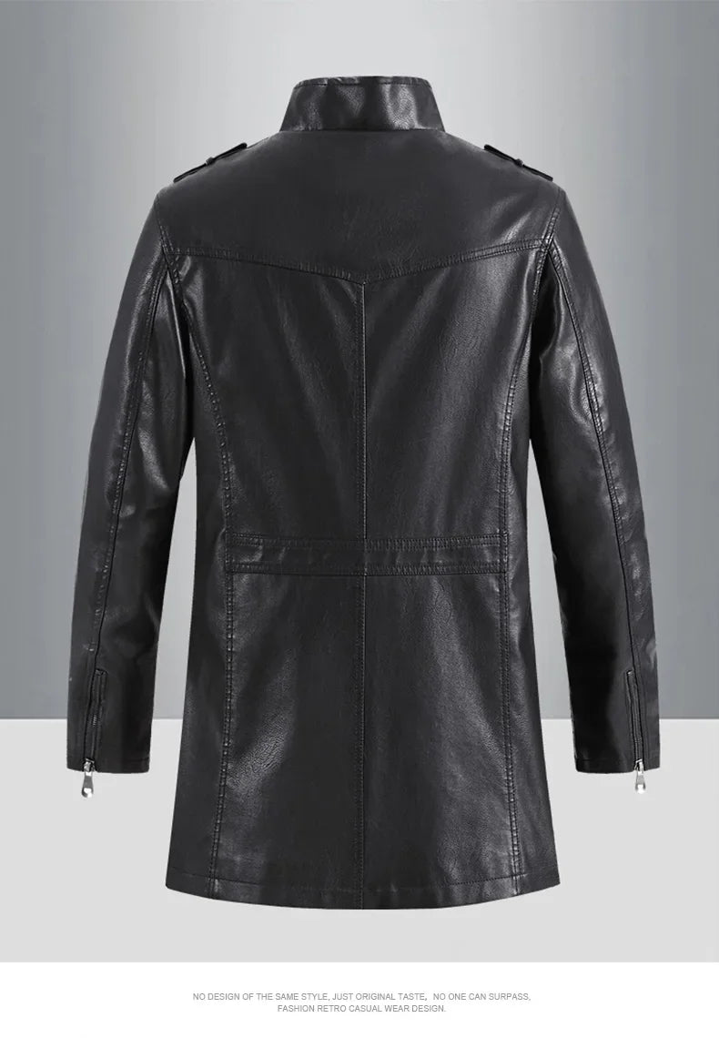 Men's Leather Jacket Autumn and Winter Windproof Standing Collar Motorcycle Tactical Warm Coat Casual Fashion Waterproof Jacket