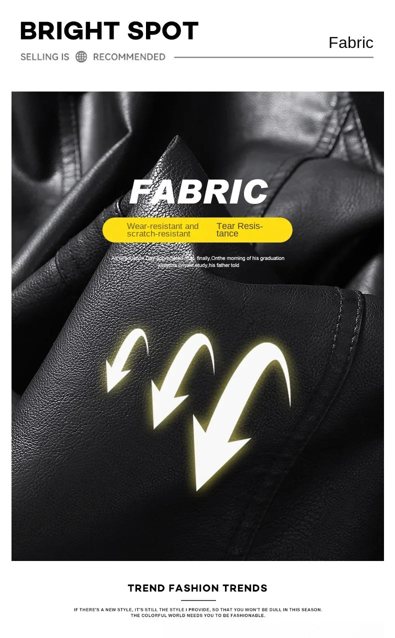 Men's Leather Jacket Autumn and Winter Windproof Standing Collar Motorcycle Tactical Warm Coat Casual Fashion Waterproof Jacket