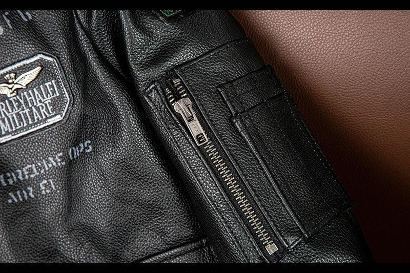 2025 New Spring Men's Genuine Leather Jacket Embroidery Bomber Cowhide Air Force Jacket Motorcycle Leather Coat A2 Biker Clothes