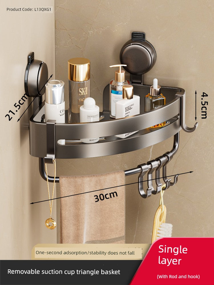 Wall-Mounted Wash Basin Toilet Triangle Basket Shelf Suction Cup