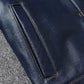 2023 New Leather Jacket Men's Single-Breasted Denim Blue Retro Old Motorcycle Leather Jacket Slim-Fit Lapel Coat