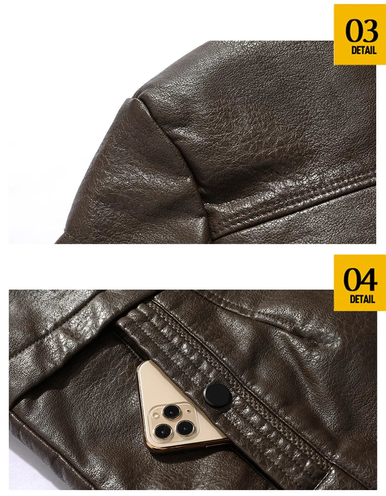 Men's Mid-length Leather Coat Autumn Winter Business European Size Plus Fleece Large Lapel Suit Fur Coat Men Jacket Men