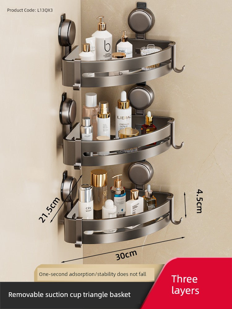 Wall-Mounted Wash Basin Toilet Triangle Basket Shelf Suction Cup