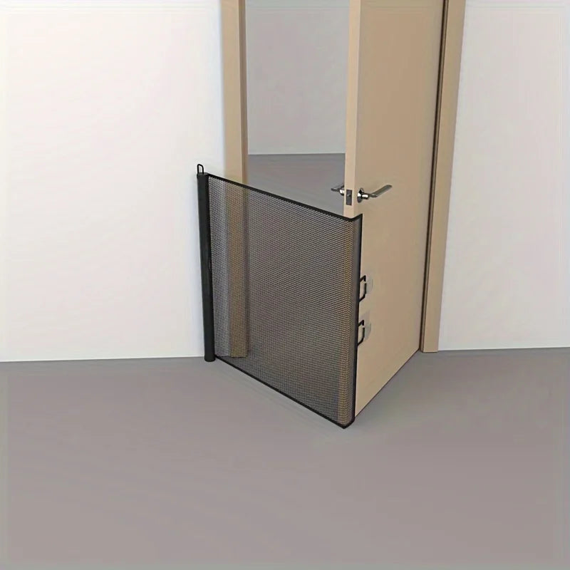 Easy To Install Black Pet Door Without Drilling - Retractable Safety Fence for Indoor Stairs, Dog and Pet Fences
