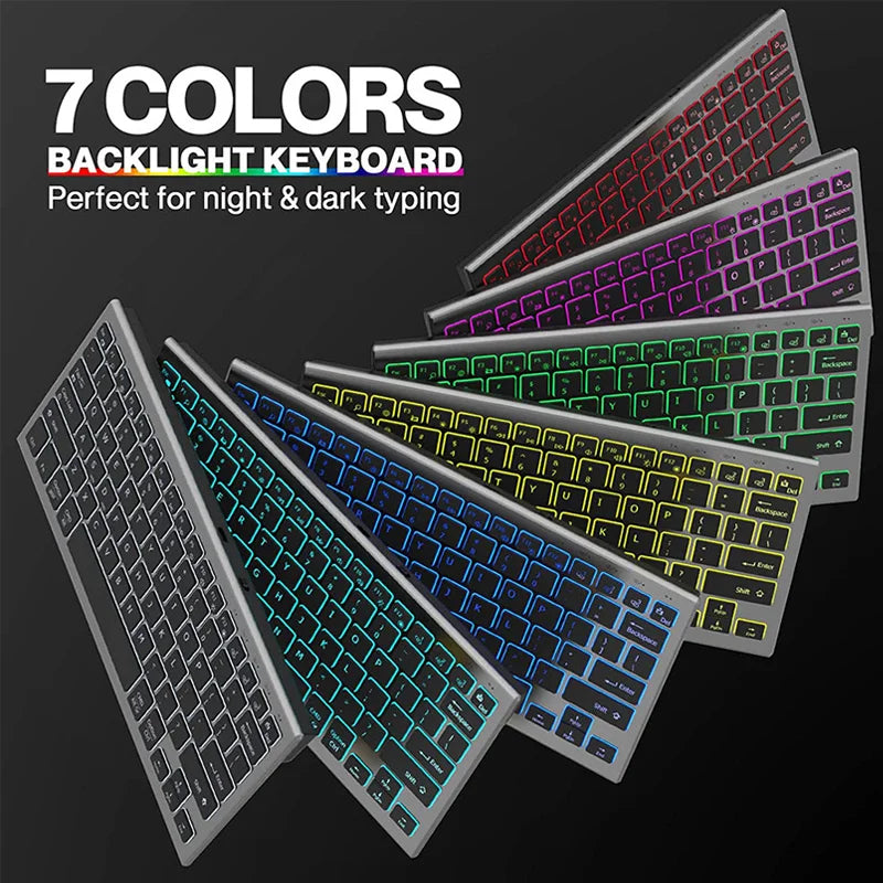 JOMAA Colors Backlit 2.4G Wireless Keyboard and Mouse Combo Rechargeable Bluetooth Keyboard for Windows Laptop