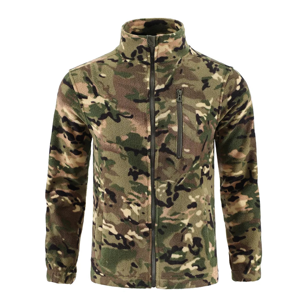 Mens Tactical Fleece Jacket Russian Camouflage US Military Work Coat Autumn Winter Outdoor Warm Zip Cardigan Jacket Inner Lining
