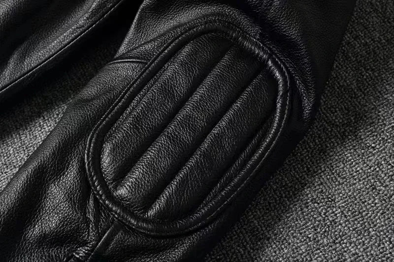 Vintage Black Brown Real Cowhide Genuine Leather Jacket Real Fur Men's Leather Jacket Bomber Men Leather Jacket Motorcycle Coat