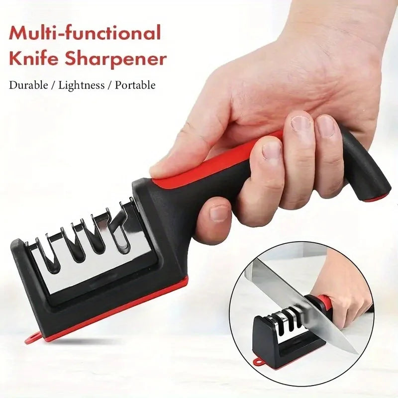 4-Stage Kitchen Knife Sharpener - Diamond & Ceramic Rods, Tungsten Steel Blades - Easy Manual Sharpening Tool for Home Use