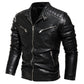 Men Fur Lined Warm Motorcycle Jacket Slim Street Fashion BLack Biker Coat Pleated Design Zipper 2024 Winter Black Leather Jacket