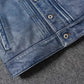 2023 New Leather Jacket Men's Single-Breasted Denim Blue Retro Old Motorcycle Leather Jacket Slim-Fit Lapel Coat