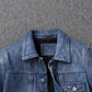 2023 New Leather Jacket Men's Single-Breasted Denim Blue Retro Old Motorcycle Leather Jacket Slim-Fit Lapel Coat
