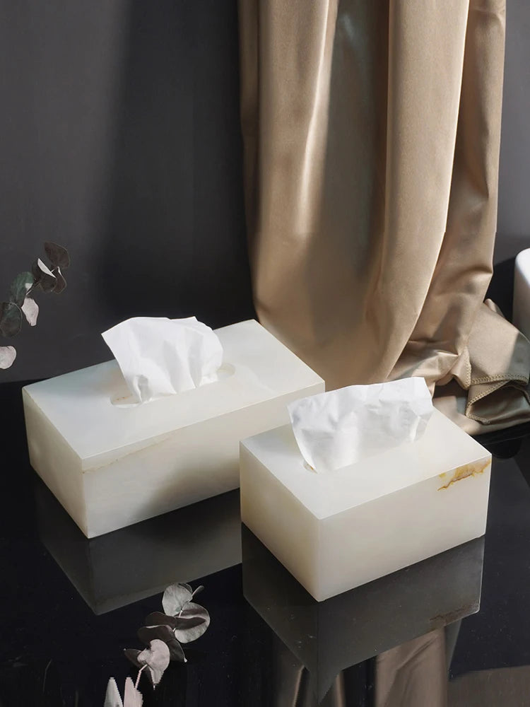 White Onyx Natural Marble Bathroom Accessories Luxury Soap Dispenser Cotton Swabs Container Reed diffuser Tray Bathroom Set