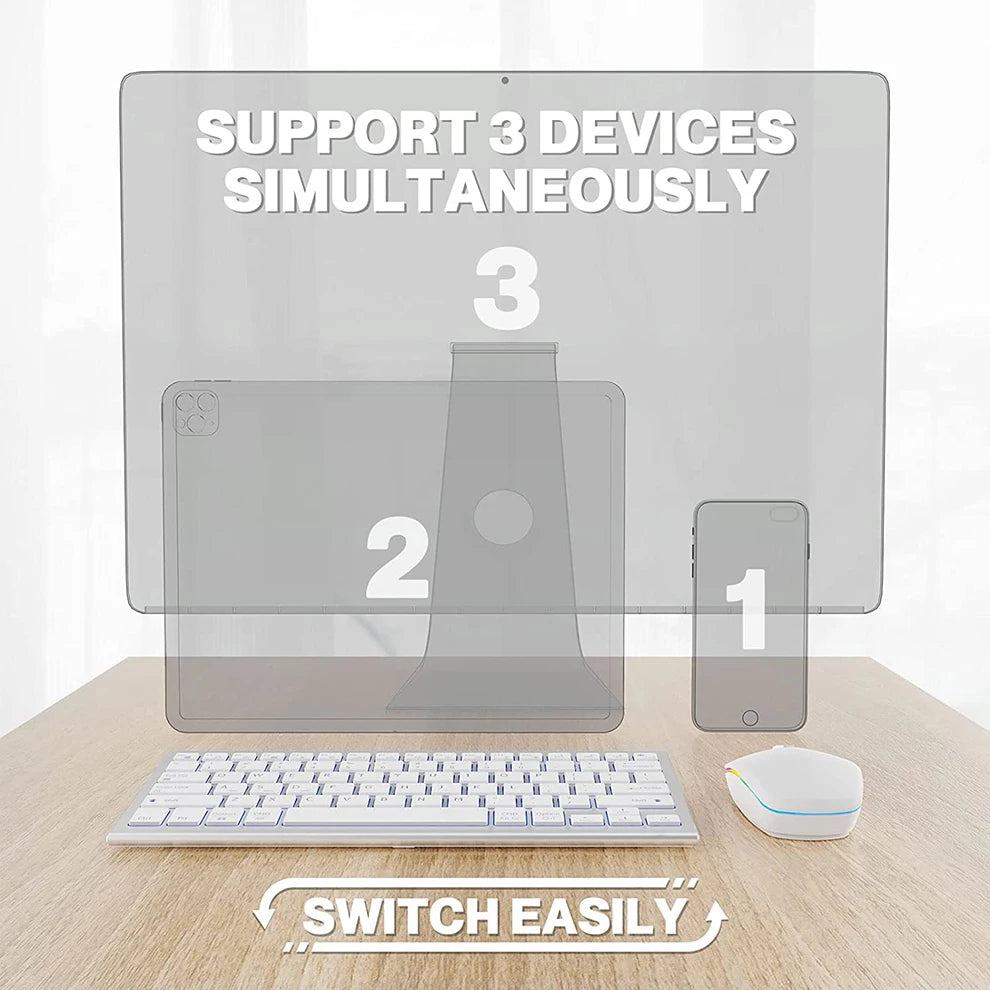 Wireless Keyboard Mouse Combo Ultra Slim Backlit Keyboard and Mouse Multi-Device 2.4G USB Rechargeable Bluetooth Keyboard