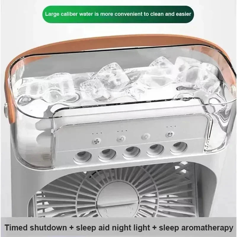 3 In 1 Fan AIr Conditioner Household Water Mist USB Fan Small Air Cooler LED Night Light Portable Humidifier Air Adjustment Fan