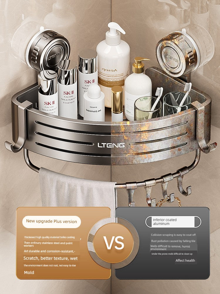 Punch-Free Bathroom Rack Bathroom Suction Cup Triangle Basket Wall Mount Bathroom Sink Corner Storage Rack