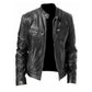 Mens Leather Jacket Autumn Winter Business Gentleman Warm Zipper Cardigan Pocket PU Leather Jacket Stand Collar Slim Coat