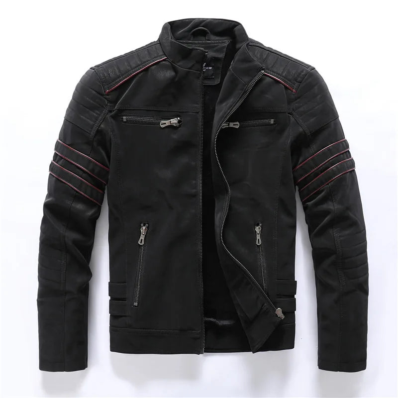 2024 New Men's Leather Washed Leather Jacket Motorcycle Plus Fleece Splicing European and American Men's Leather Coat