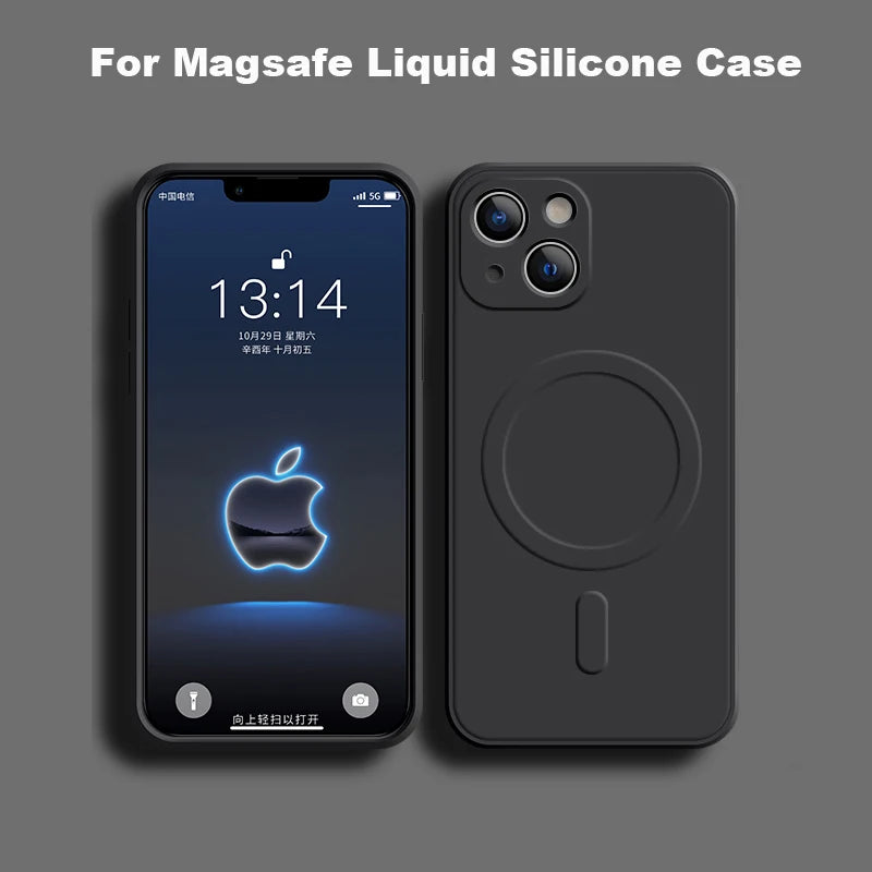 Magsafe Magnetic Wireless Charging Soft Liquid Silicone Phone Case For IPhone 16 Pro Max 14 13 12 11 15 Pro Max Mini Back Cover
