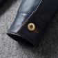 2023 New Leather Jacket Men's Single-Breasted Denim Blue Retro Old Motorcycle Leather Jacket Slim-Fit Lapel Coat