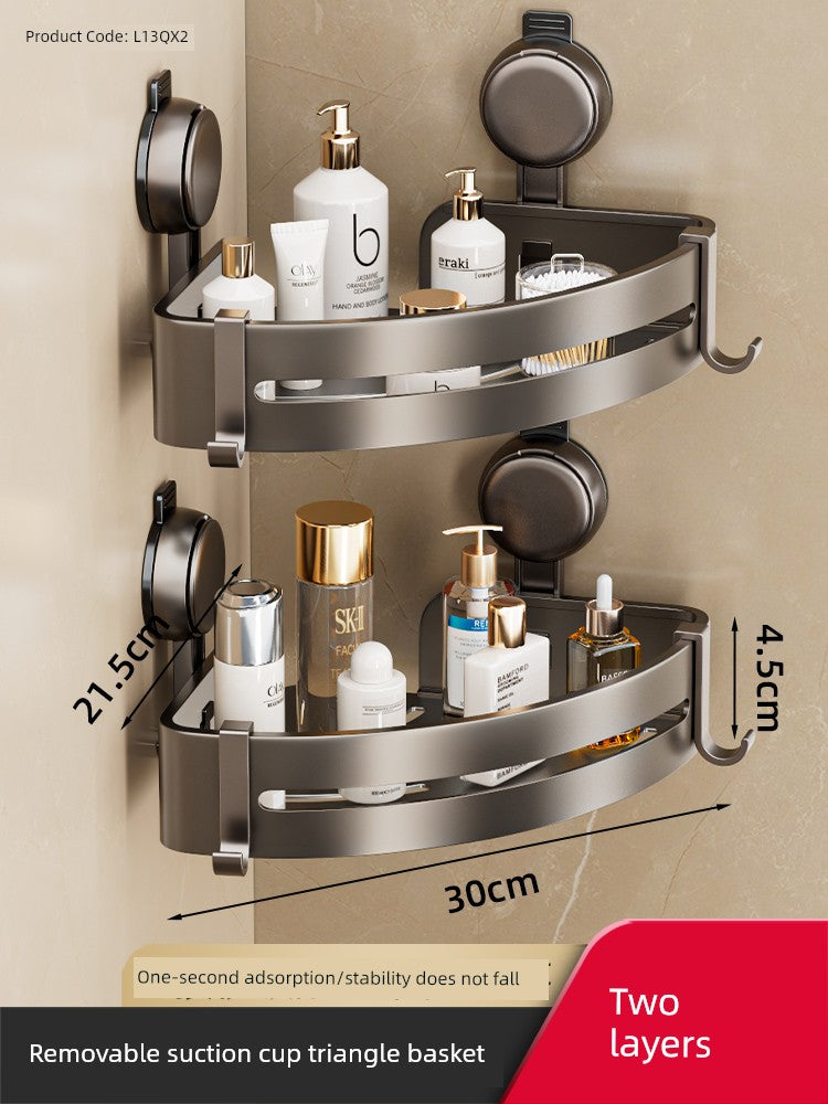 Wall-Mounted Wash Basin Toilet Triangle Basket Shelf Suction Cup