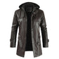 2024 Winter Men's Leather Motorcycle Leather Korean Fashion Jacket Coat Windproof Clothes Men's Hooded Medium Long