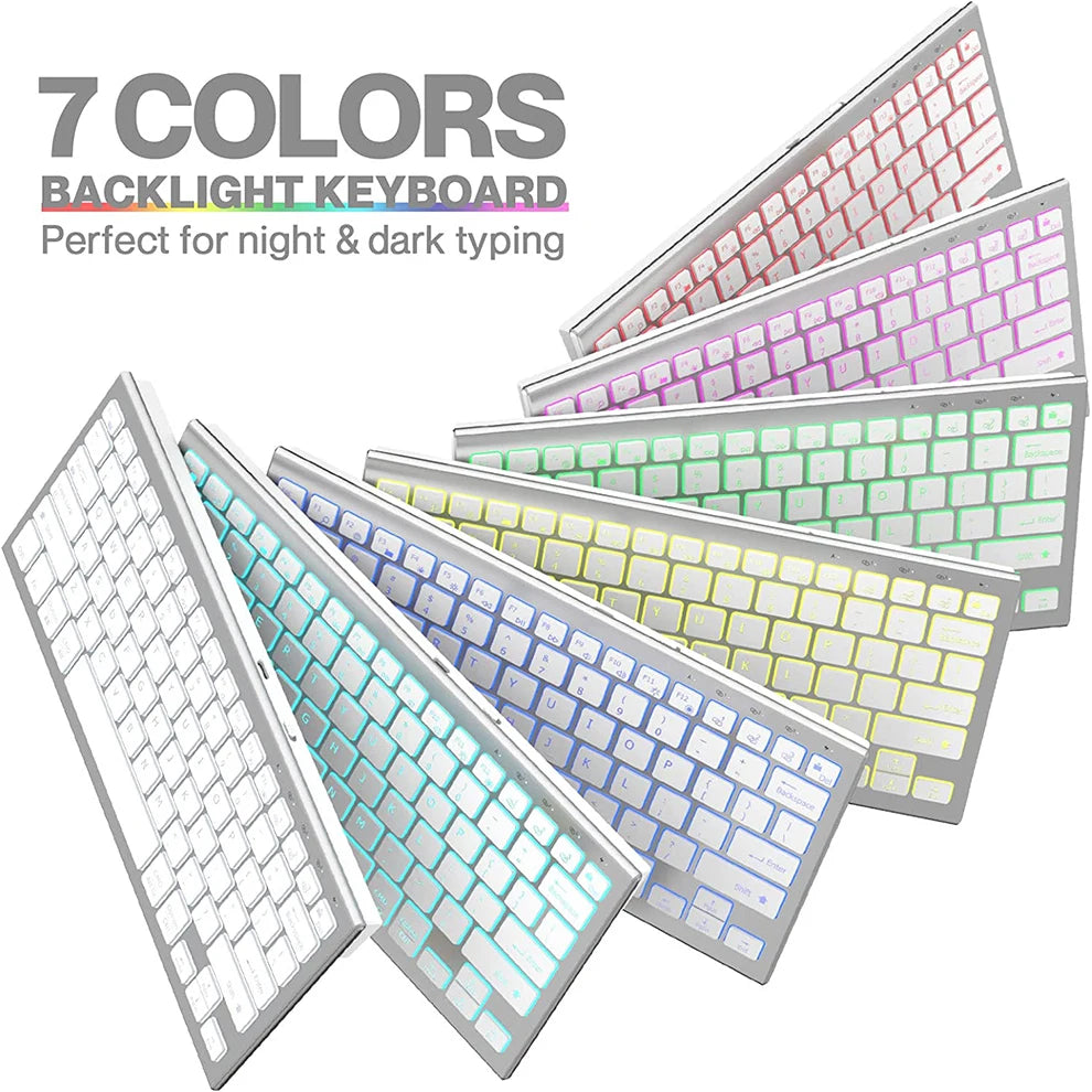 Wireless Keyboard Mouse Combo Ultra Slim Backlit Keyboard and Mouse Multi-Device 2.4G USB Rechargeable Bluetooth Keyboard