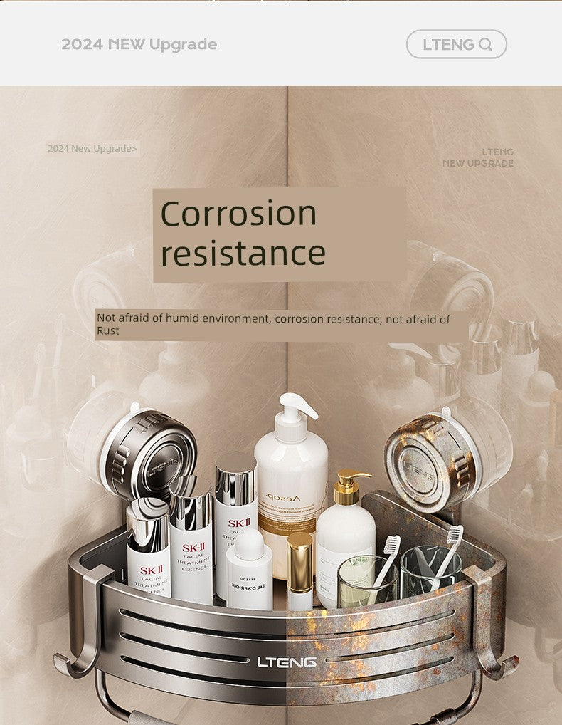 Punch-Free Bathroom Rack Bathroom Suction Cup Triangle Basket Wall Mount Bathroom Sink Corner Storage Rack