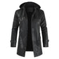 2024 Winter Men's Leather Motorcycle Leather Korean Fashion Jacket Coat Windproof Clothes Men's Hooded Medium Long