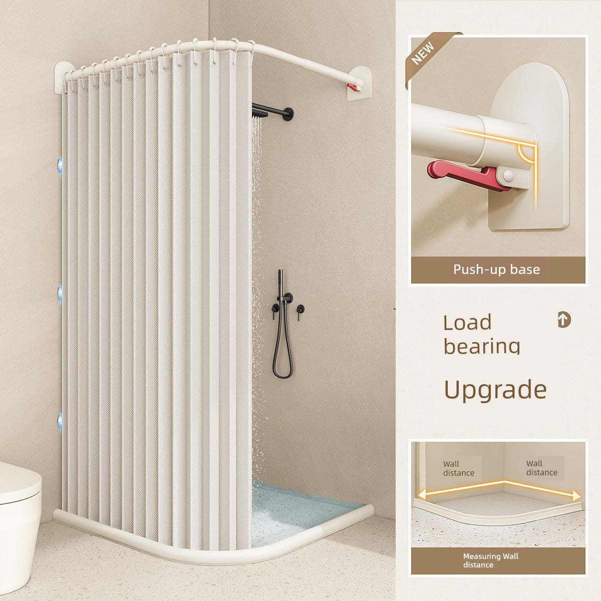Waterproof Partition Foldable Curved Rod Dry Wet Separation Shower Curtain