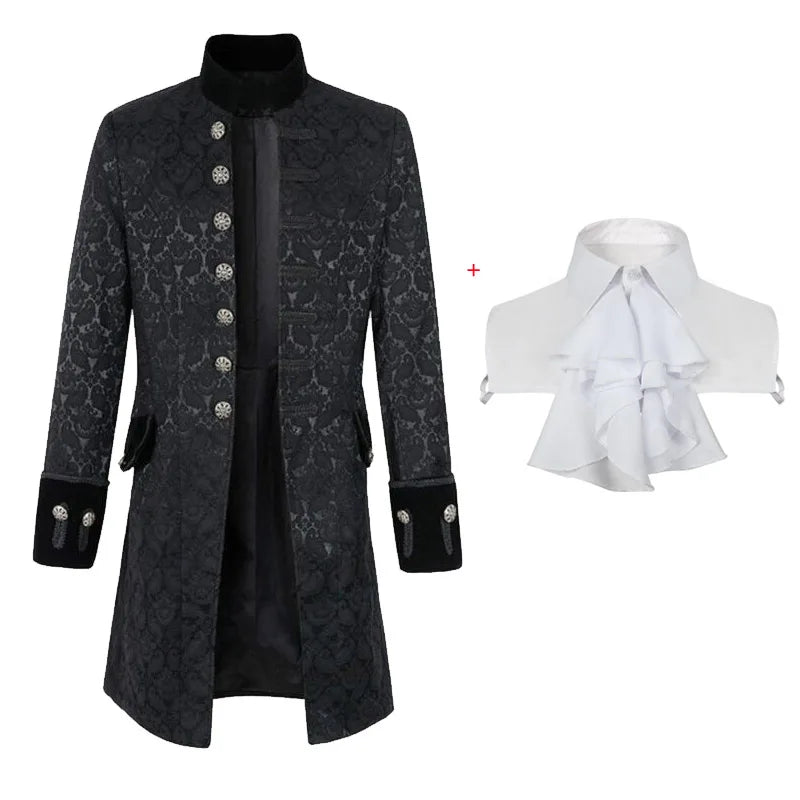 Medieval Vampire Cosplay Costume Steampunk Jacket Vest Coat Victorian Ghost Gothic Blazer Suits Stand Collar Trench Men's Shirt