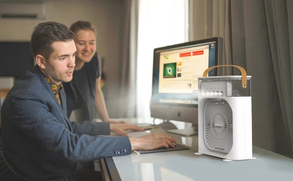 3 In 1 Fan AIr Conditioner Household Water Mist USB Fan Small Air Cooler LED Night Light Portable Humidifier Air Adjustment Fan