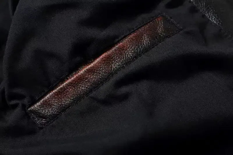 Vintage Black Brown Real Cowhide Genuine Leather Jacket Real Fur Men's Leather Jacket Bomber Men Leather Jacket Motorcycle Coat