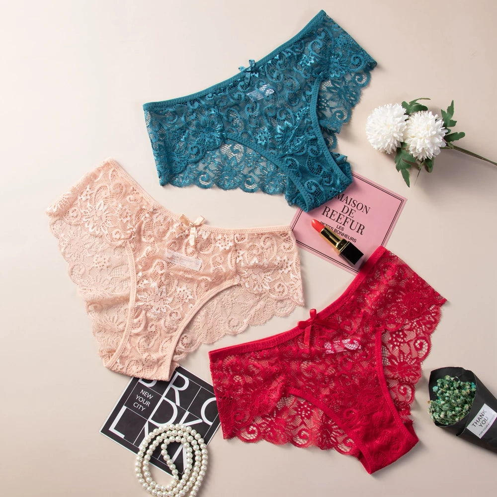 4Pcs Woman Sexy Lace Panties Female Briefs Underwear For Women Breathable Panty Hollow Lingerie Briefs Bow Underpants