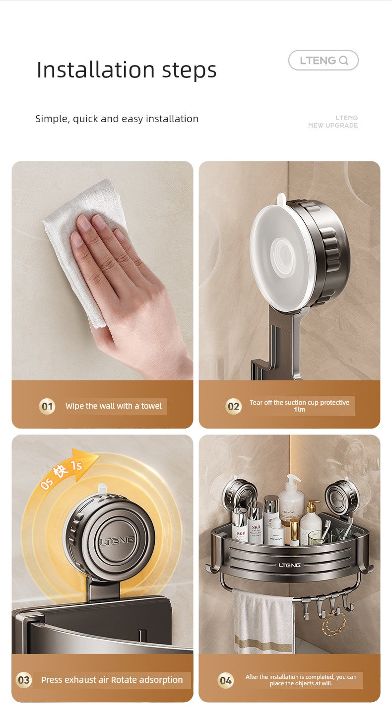 Punch-Free Bathroom Rack Bathroom Suction Cup Triangle Basket Wall Mount Bathroom Sink Corner Storage Rack